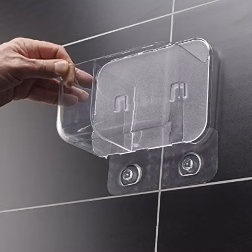 Addis Invisifix 2 Compartment Toothbrush Caddy Holder, Transparent, W: 9.5 cm, D: 14 cm, H: 18 cm – 3
