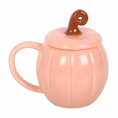 Something Different Pink Curly Pumpkin Ceramic Lidded Mug