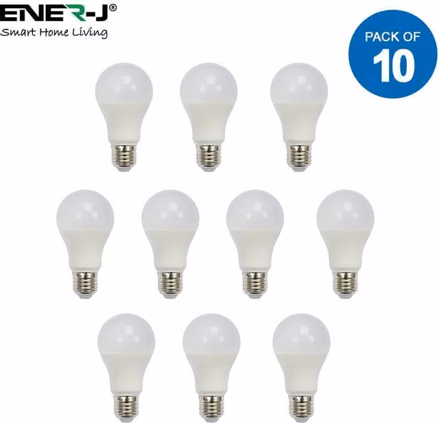 ENER-J 12W GLS A60 LED Bulb, E27 Base, 6000K Cool White, White, Pack of 10