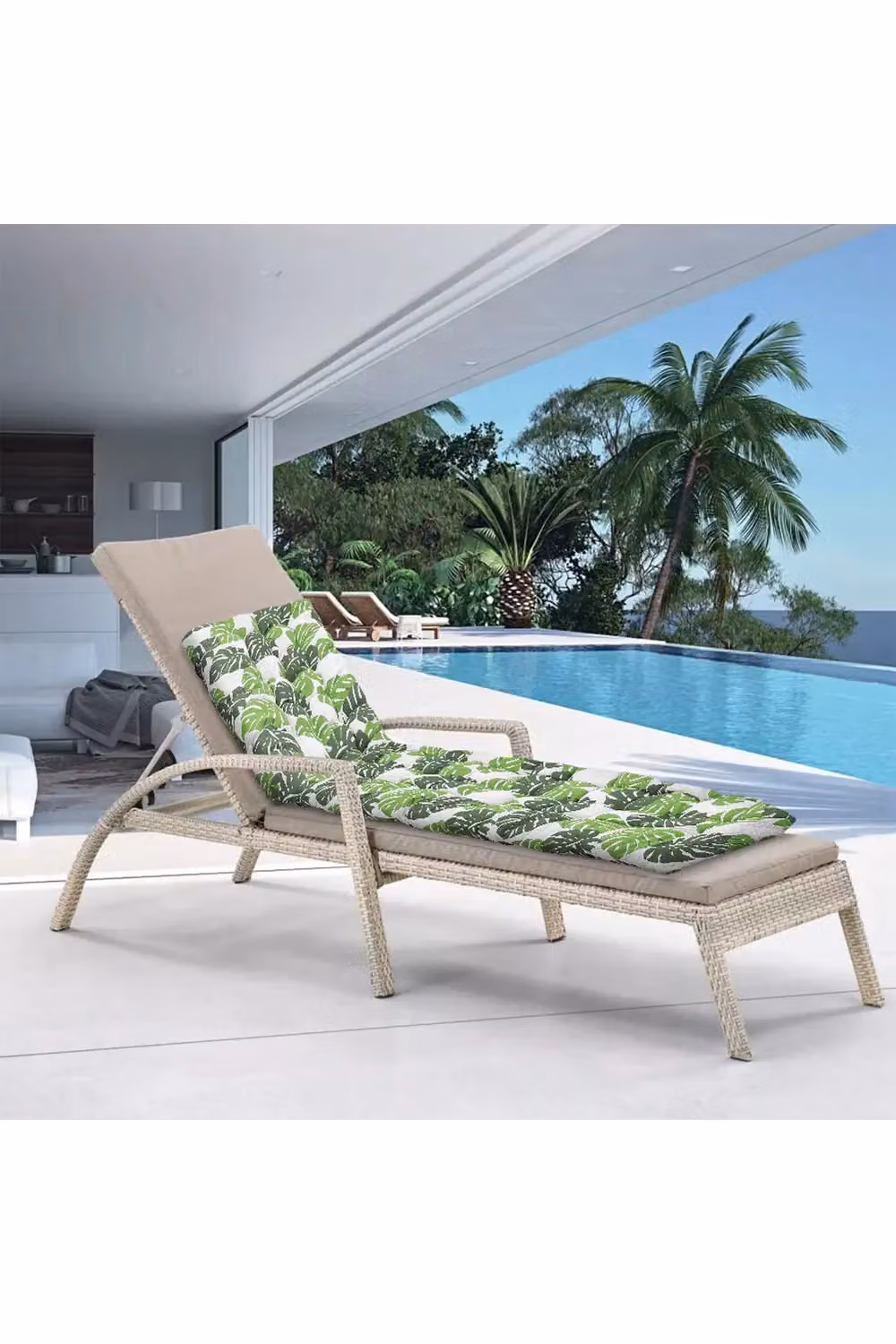 Living and Home Banana Leaf Print Button Tufted Lounge Cushion in Green, W: 50 cm, L: 160 cm – 2