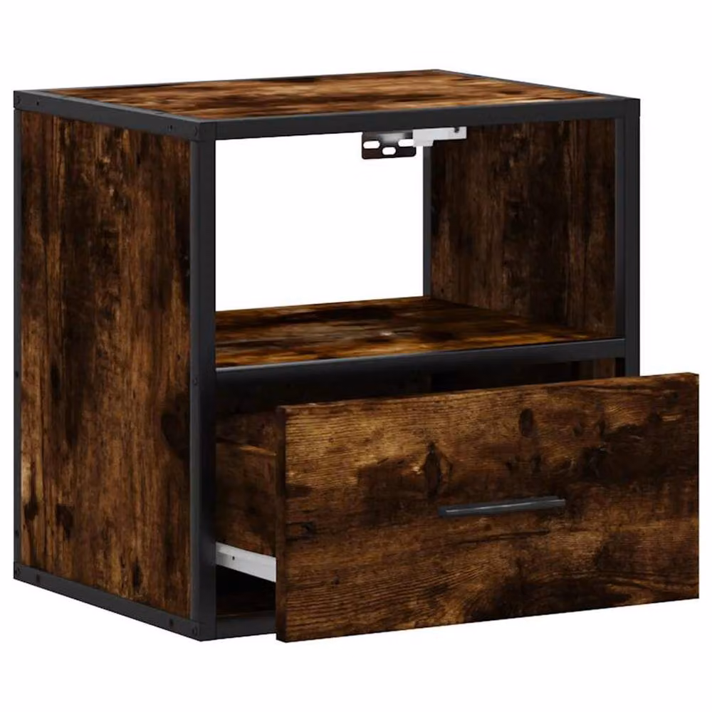 Berkfield Home Wall-mounted Bedside Cabinet in Smoked Oak Brown, W: 40 cm, D: 31 cm, H: 39.5 cm – 7