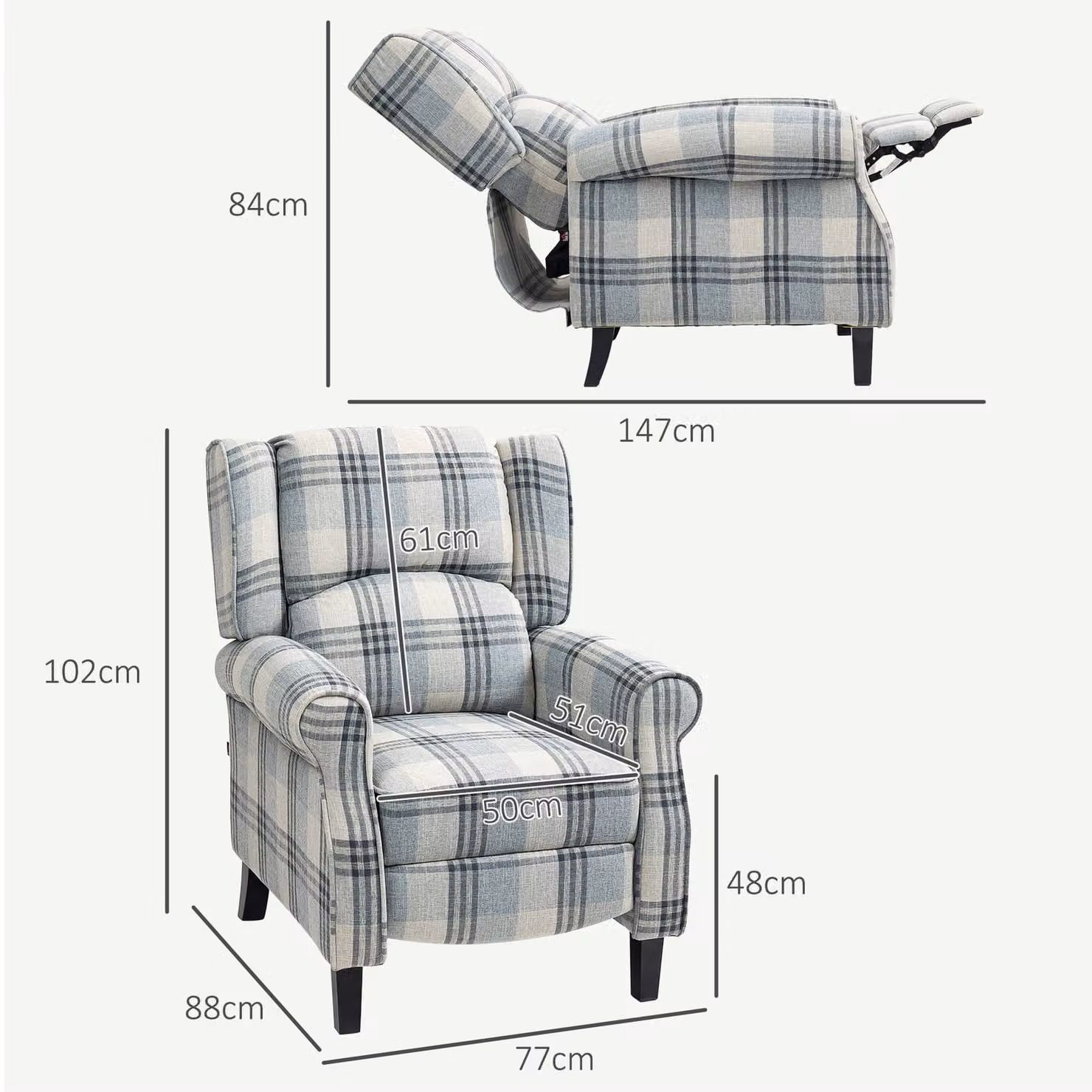 HOMCOM 160 Degree Reclining Armchair with Integrated Footrest in Grey – 3