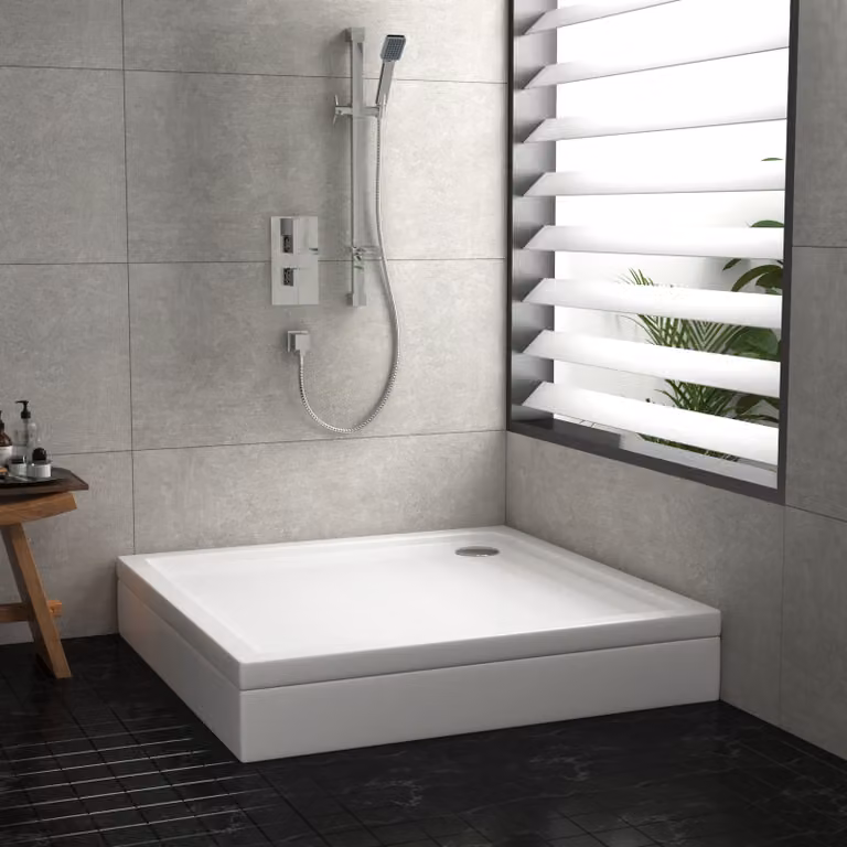 Hudson Reed Square Pearlstone Shower Tray with Riser Kit, White, W/D: 80 x 80 cm