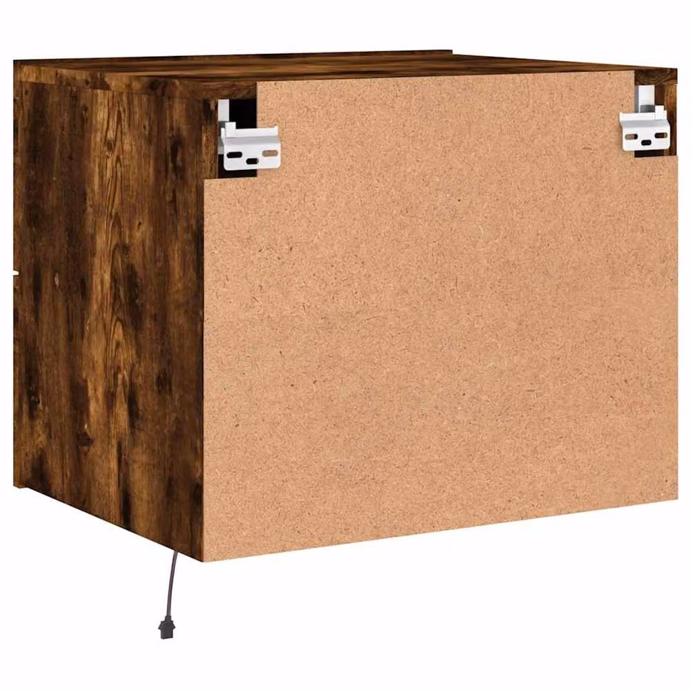 Berkfield Home Set of 2 Wall-mounted Bedside Cabinets with Integrated LED Lights in Smoked Oak Brown, W/D/H: 39 x 41 x 50 cm – 6