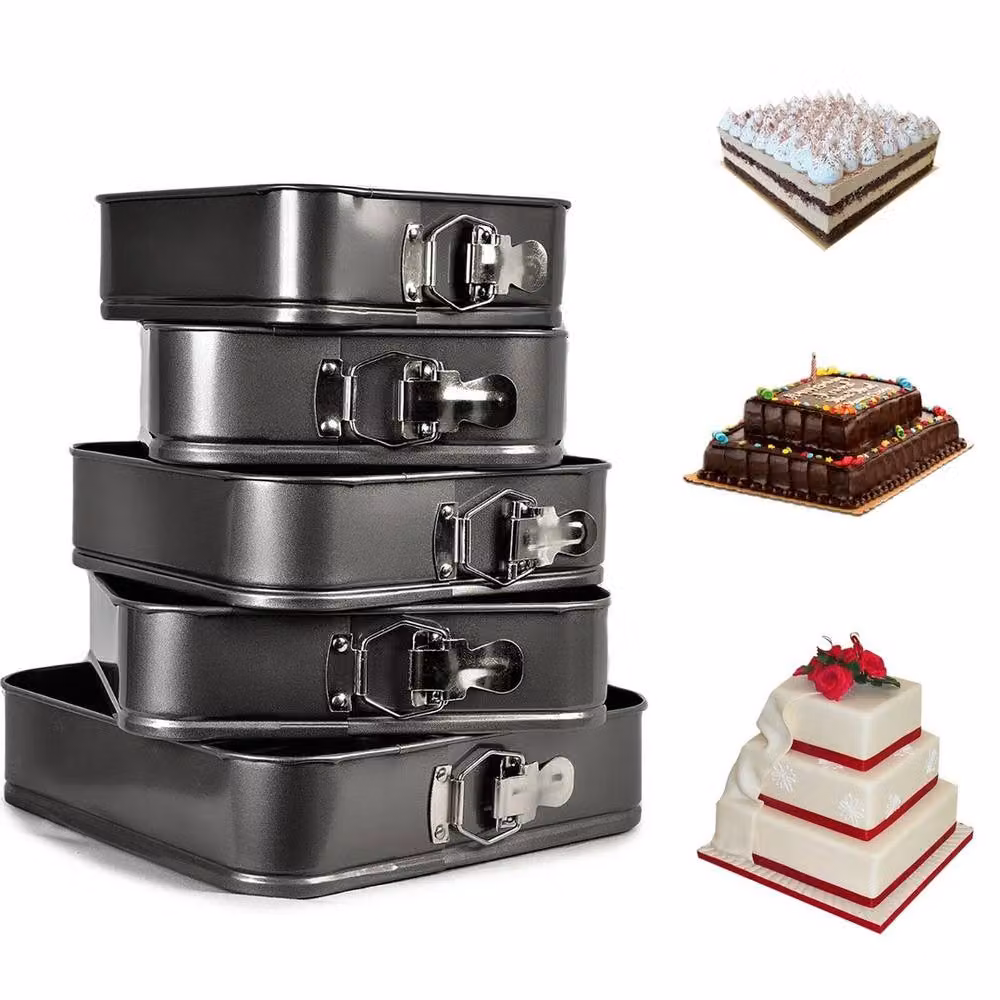 SPETLEK Set of 5 Black Non-Stick Square Springform Cake Tins with Loose Base – 4