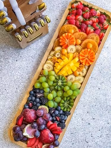Farberware Build-a-Board Long Bamboo Serving Board with Locking Lid, Brown, W: 56 cm, D: 17.5 cm – 2
