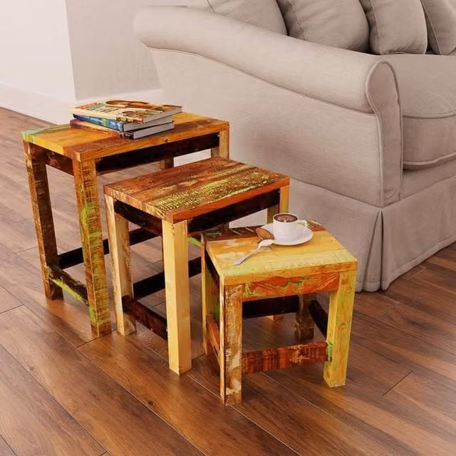 Berkfield Home 3 Piece Nesting Table Set in Vintage Reclaimed Mango, Acacia and Teak Wood – 1