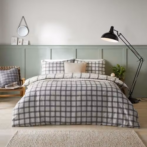 Furn Canberra Check Printed Reversible Duvet Cover Set in Grey, 200 x 200 cm