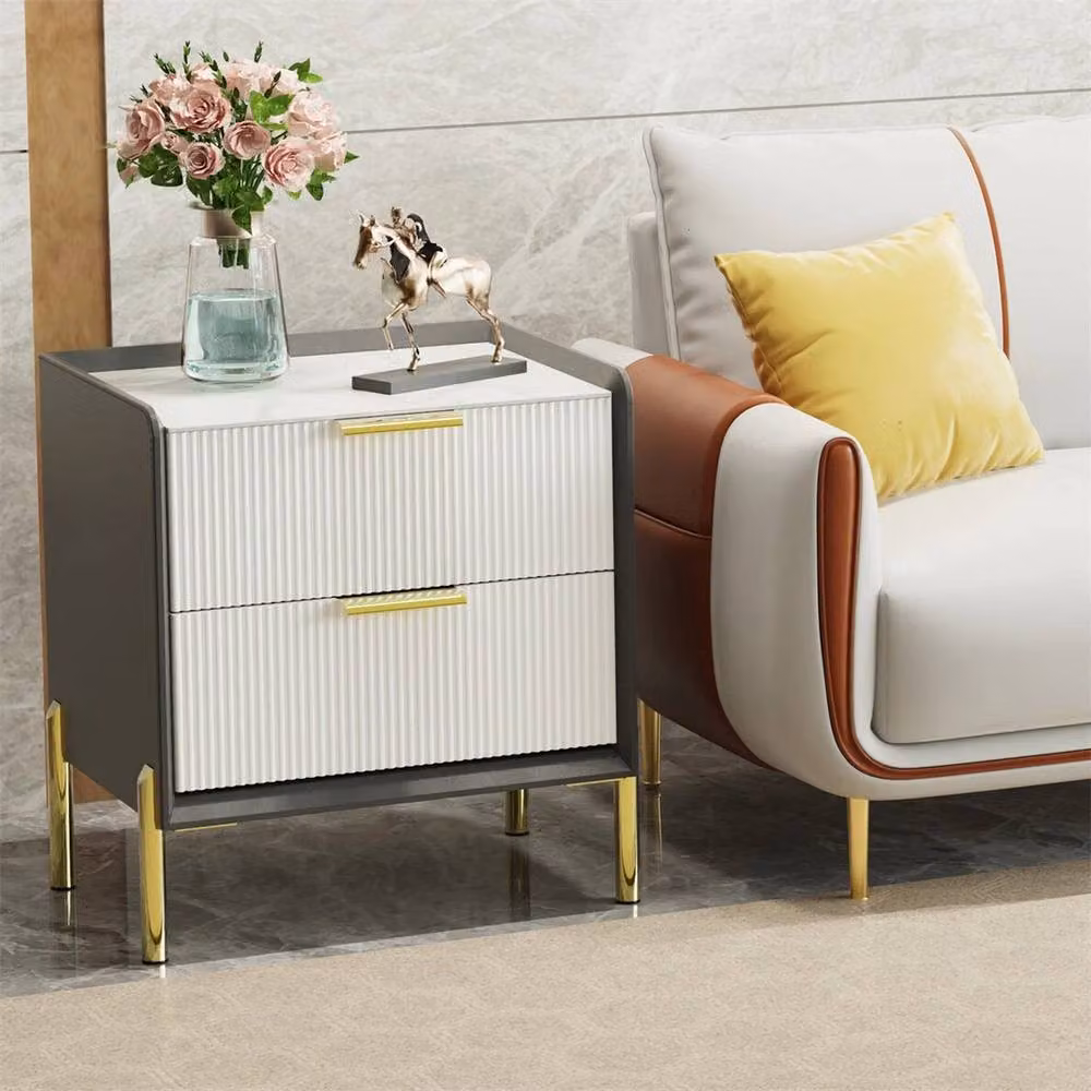 ERGOVEXA 2 Drawer Bedside Table with White Marble Top and Gold Accents – 4
