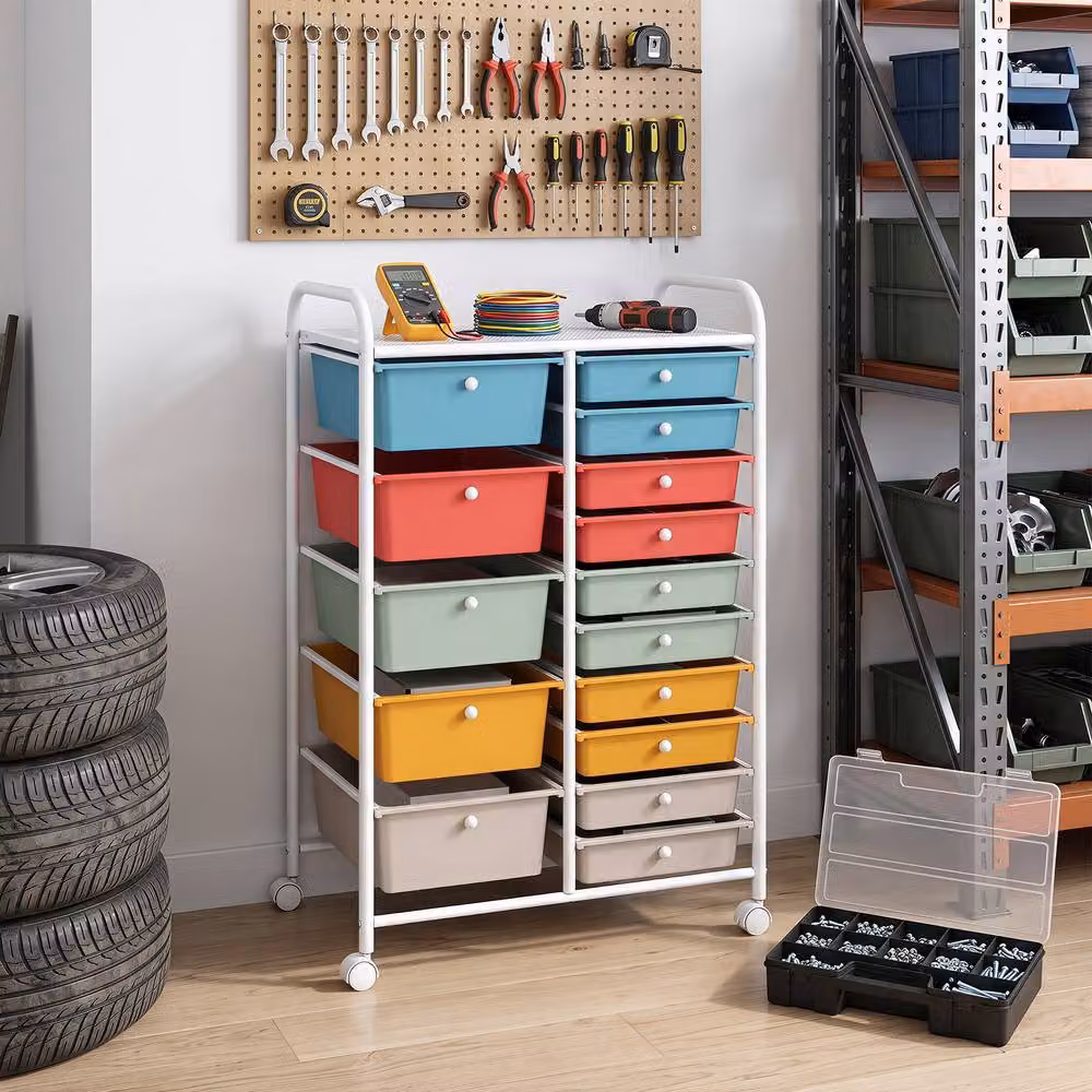 Gymax 15 Drawer Rolling Storage Cart in Multicolour Metal – 4