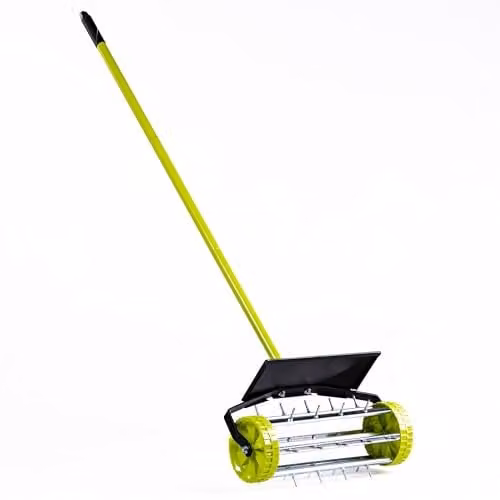 Garden Gear Rolling Lawn Aerator in Green and Silver with 36 cm Galvanised Steel Drum and 27 Spikes – 1