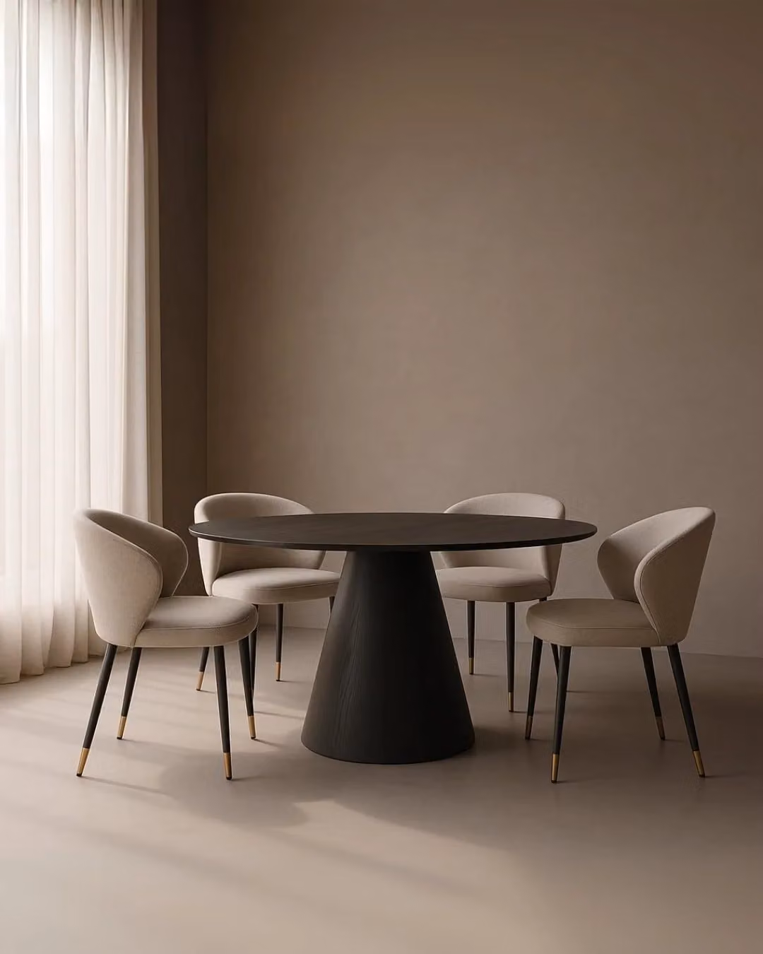 Tommy Franks Modern Upholstered Dining Chair in Beige Fabric