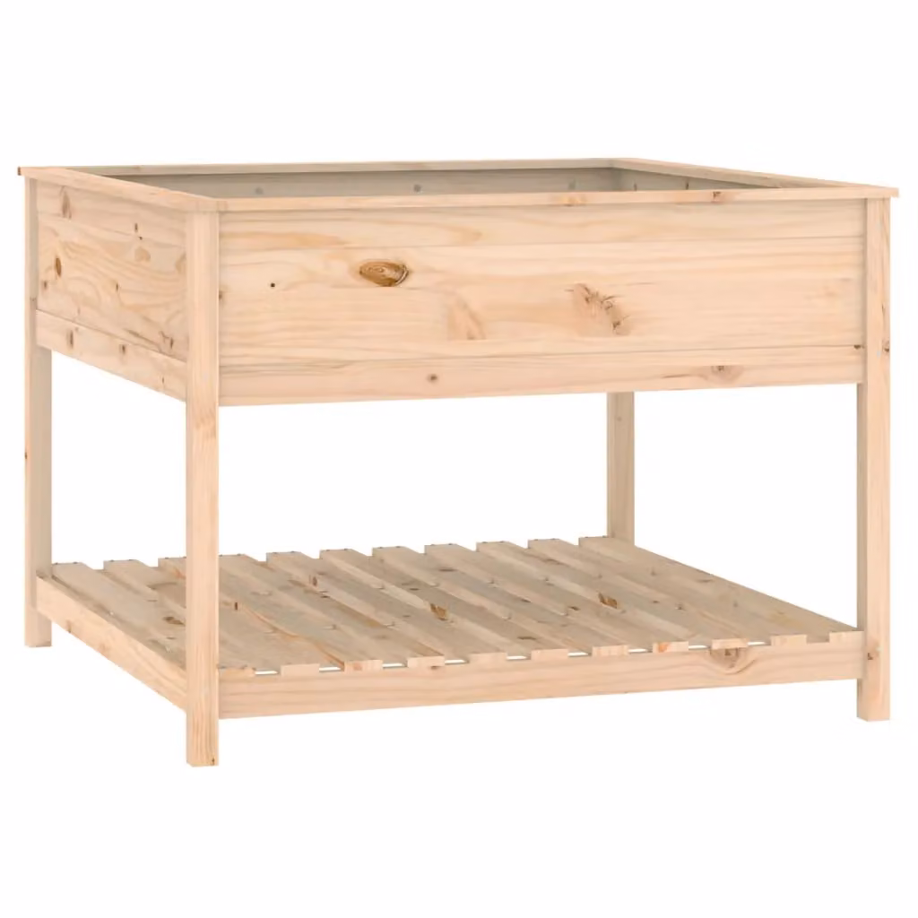 Berkfield Brown Solid Wood Pine Raised Bed Planter with Shelf W: 111.5 cm, D: 111.5 cm, H: 81 cm – 2
