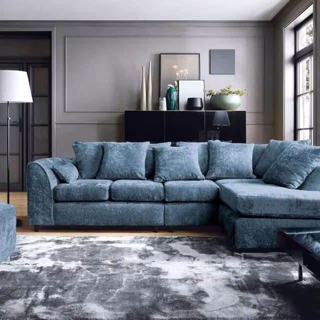 Abakus Direct Harriet Large Right Facing Corner Sofa in Dark Blue Crushed Chenille