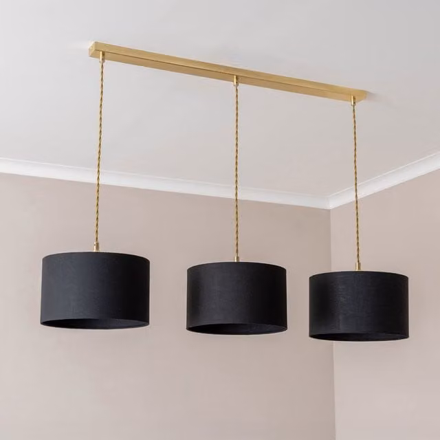 Reni 3 Drop Bar Ceiling Pendant Light in Brushed Gold and Black
