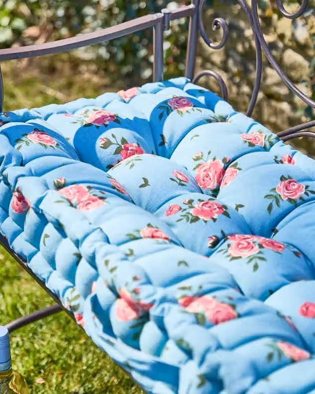 Dibor Vintage Blue and Pink Floral Quilted Garden Bench Cushion, W: 44 cm, L: 112 cm – 3