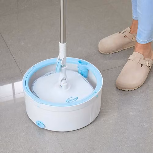 Coopers of Stortford Clean Water Spin Mop System in White with Dual Cavity Bucket and Two Washable Microfibre Mop Heads – 2