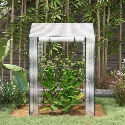 Outsunny Freestanding Mini Greenhouse with 2 Roller Doors in White, W/D/H: 100 x 80 x 150 cm – 5