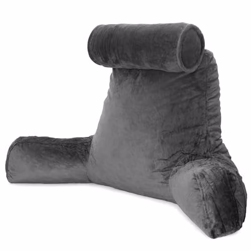 Dreamcatcher Grey Velvet Memory Foam Reading Pillow with Contoured Neck and Back Support
