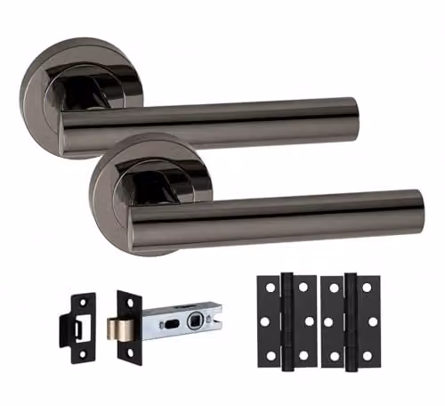 Golden Grace Matt Black T-Bar Handles with Latch and Hinges, 5 Sets – 2