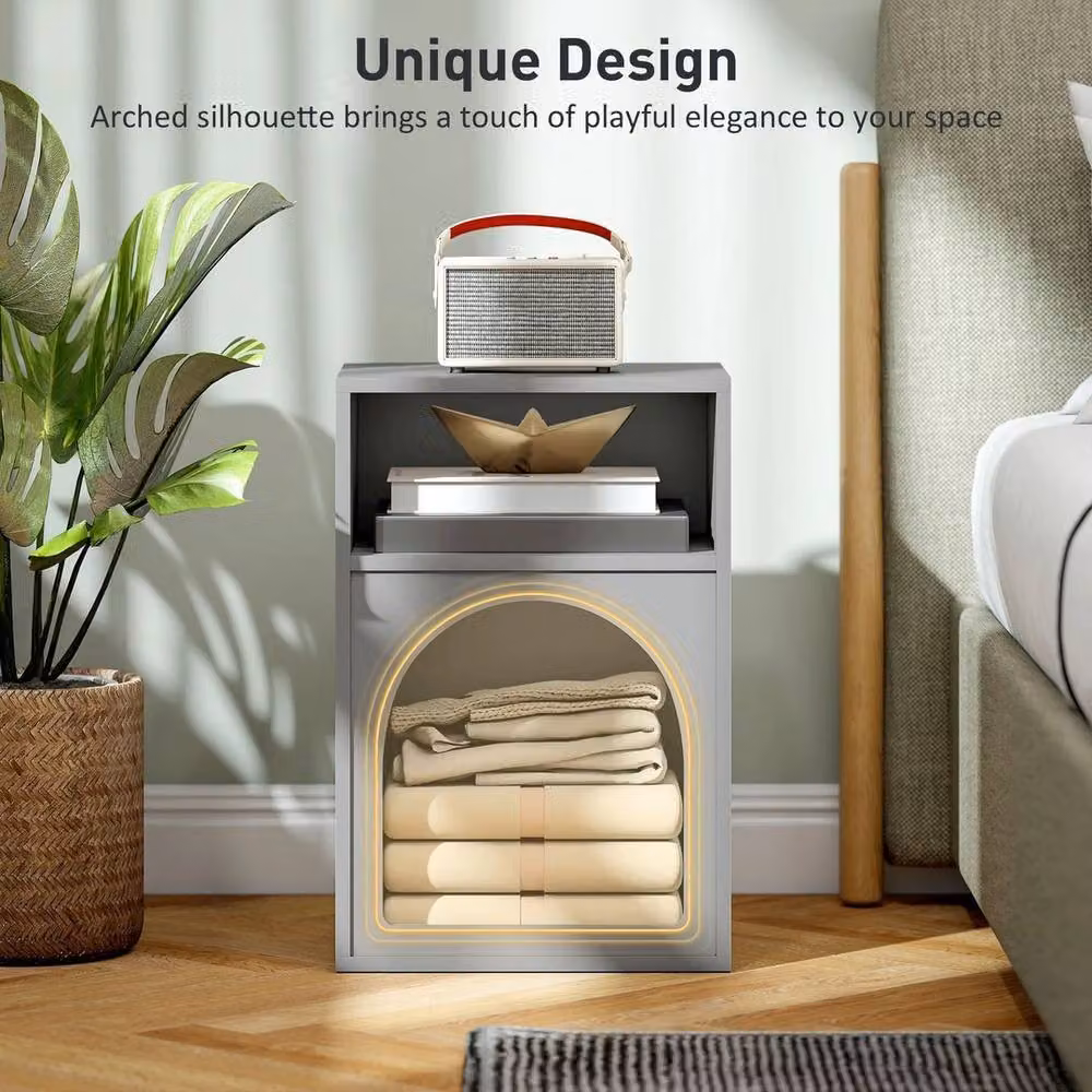 NESTLUNE Modern Grey Bedside Table – 3