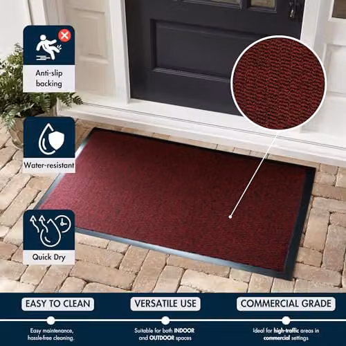 Serdim Rugs Heavy Duty Dirt Trapper Runner Mat, Red, W: 90 cm, L: 200 cm – 5