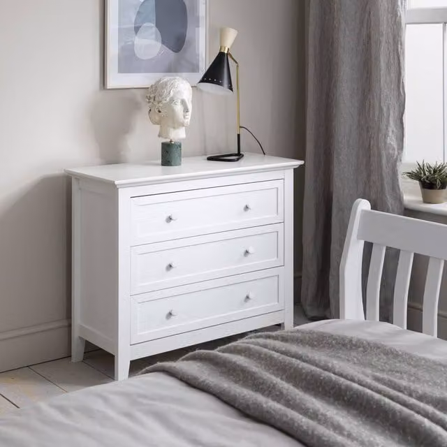 Nöa and Nani Torsby 3 Drawer Wide Chest of Drawers in White Pine Wood