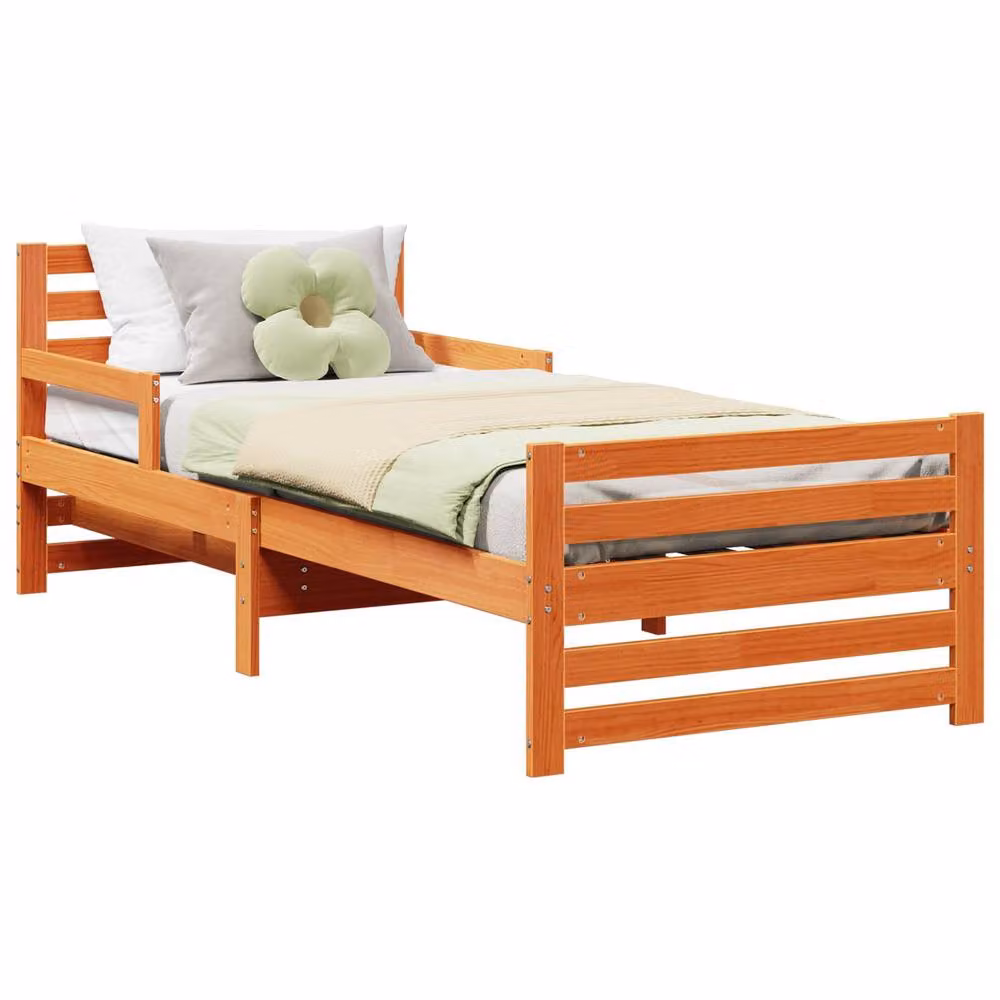 Berkfield Home Modern Pine Wood Bed Frame with Headboard in Wax Brown, W/D/H: 80 x 200 cm – 2