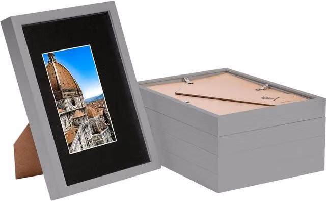 Nicola Spring Pack of 5 Rectangular 3D Shadow Box Frames with A5 Mount, A4 Size, Grey and Black