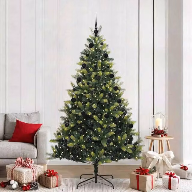 Berkfield Home Artificial Hinged Christmas Tree with 300 LEDs, Green, Height: 210 cm – 1