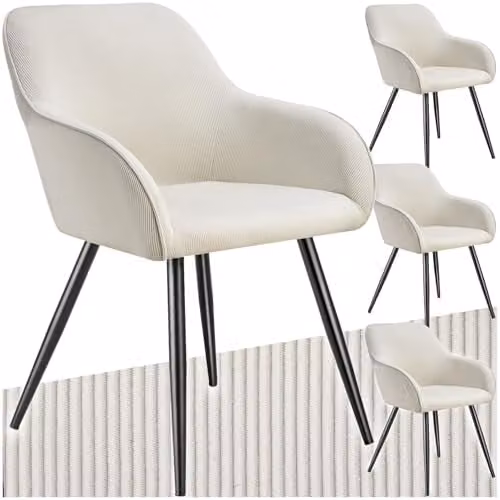 tectake Set of 4 Modern Dining Chairs in Corduroy Look with Armrests, Black and White