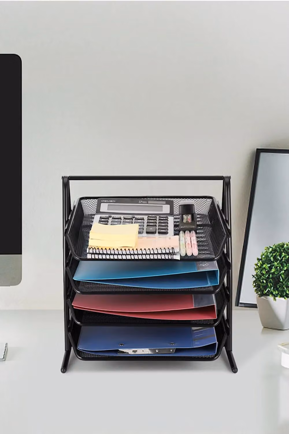 Living and Home 4-tier Detachable Metal Mesh A4 File Holder and Desk Organiser in Black – 2