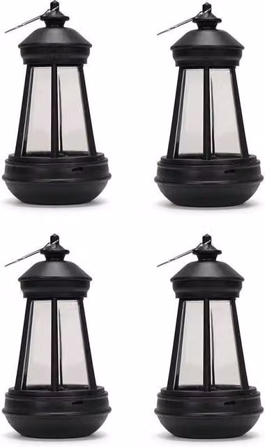 ValueLights MiniSun Solar Powered Black Outdoor Garden Lanterns, Pack of 4 – 4