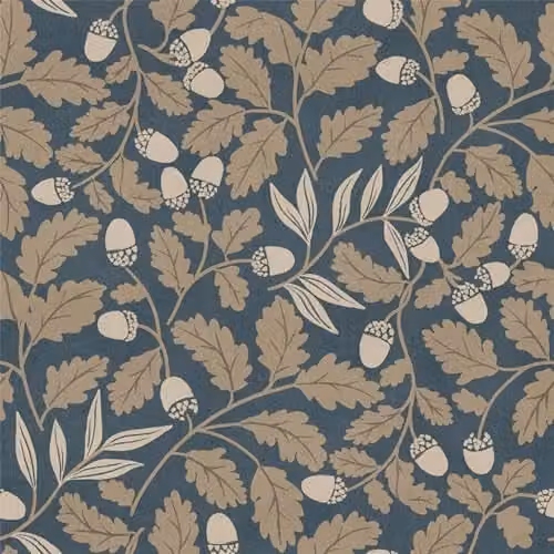 Arthouse Acorn Trail Timeless Oak Leaf Wallpaper in Navy, Blue and Green Botanical Floral Design