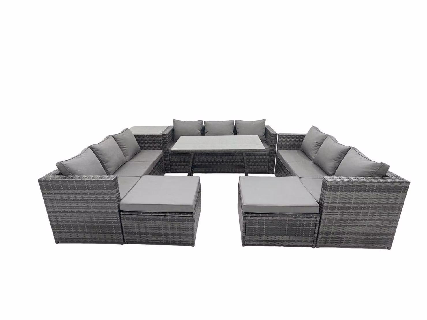 Fimous 11 Seater Rattan Outdoor Lounge Sofa and Garden Dining Set in Dark Grey – 2