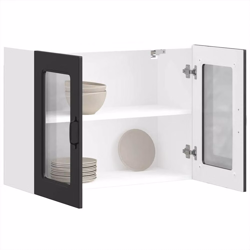 Berkfield Home Kalmar Black Wall Mounted Kitchen Cabinet with Glass Doors and Internal Shelves – 3