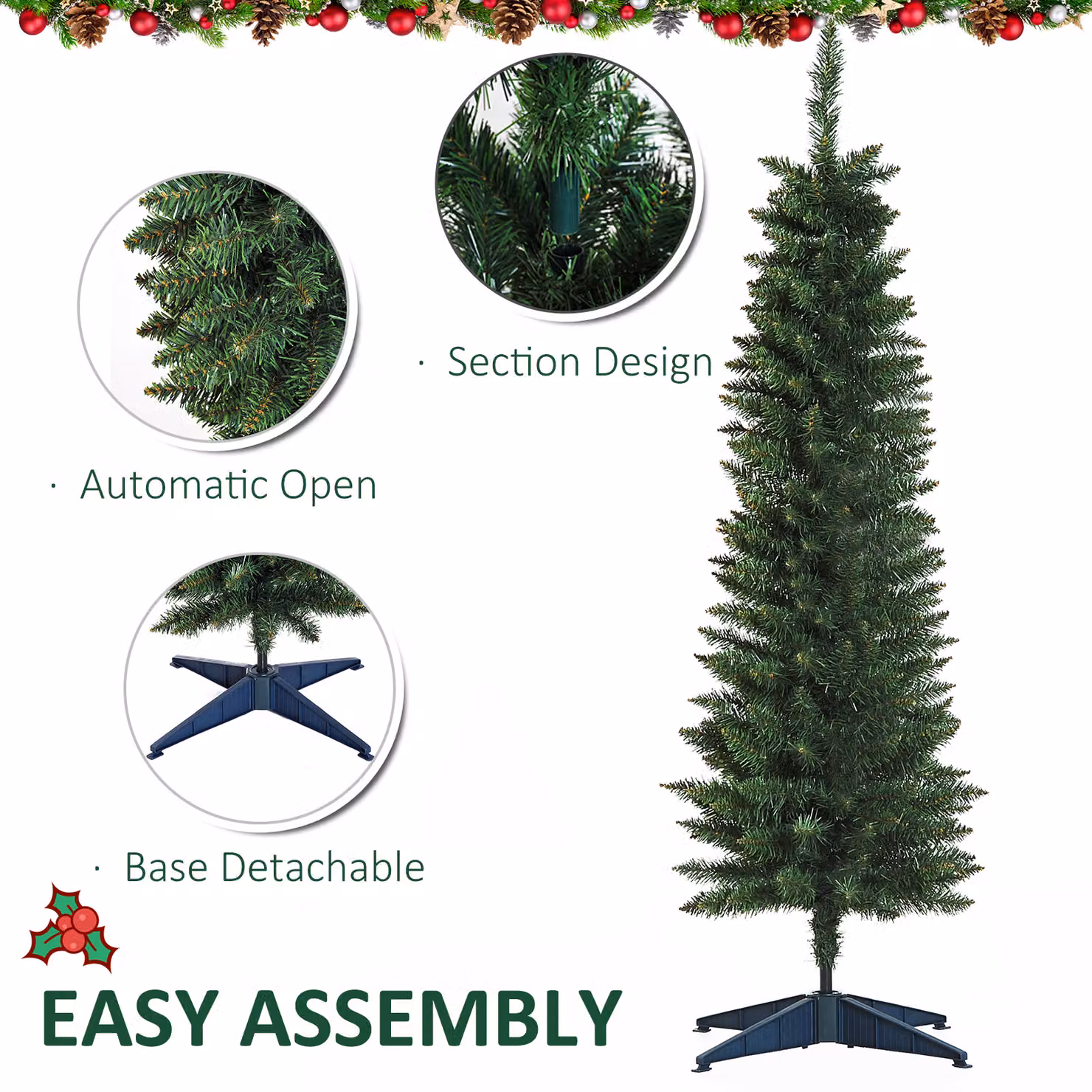HOMCOM 150 cm Artificial Green Christmas Pine Tree with Plastic Stand – 4
