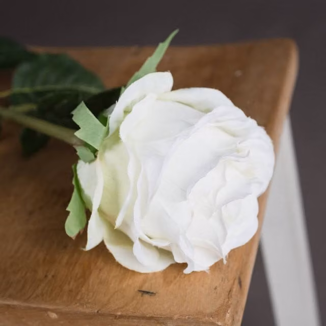KDMK White Textile Rose Faux Flower for Classic Decor