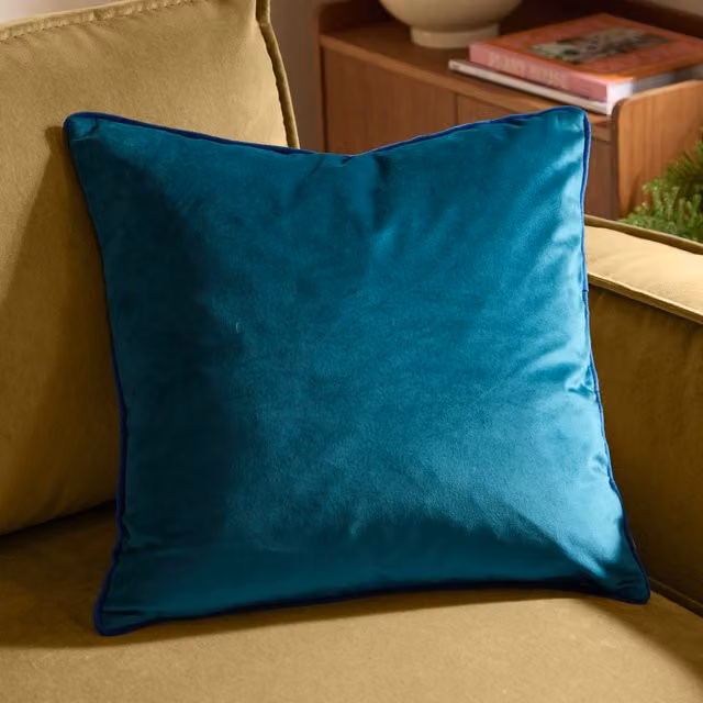 furn Meridian Blue Velvet Square Cushion, W/D/H: 45 x 45 x 45 cm