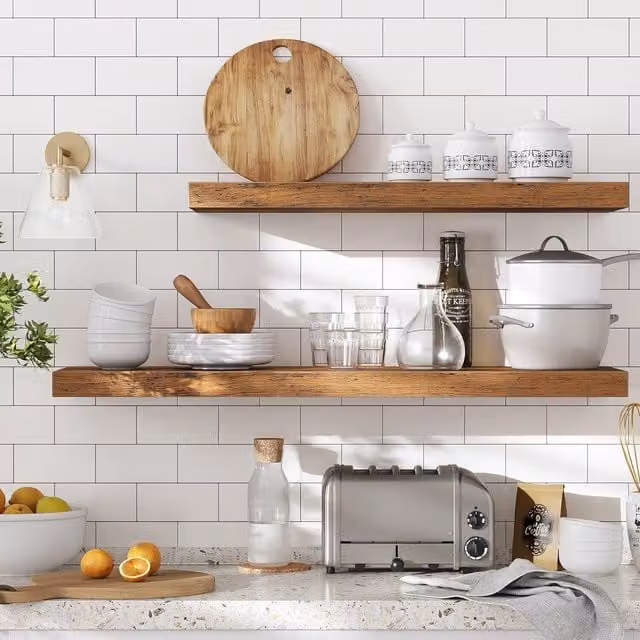 The Bazaarist Extra-Large Extended Floating Wall Shelf in Rustic Brown