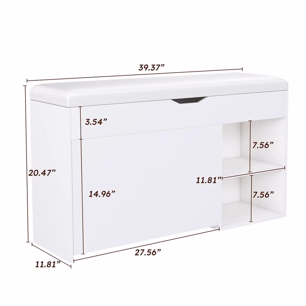 Direct Wicker White 3-Tier Rattan Entryway Bench with Shoe Storage and Flip-Up Drawers – 2