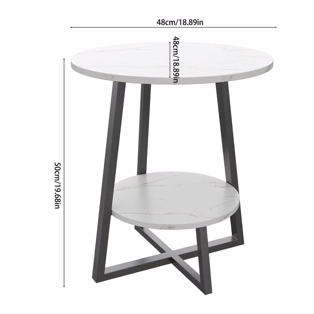 KORVIXA Round Marble Effect Side Table in White, Diameter: 48 cm, Height: 50 cm – 2