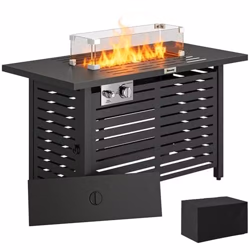 Outsunny Black Propane Gas Fire Pit Table with Rain Cover, W/D/H: 157.5 x 142.2 x 142.2 cm