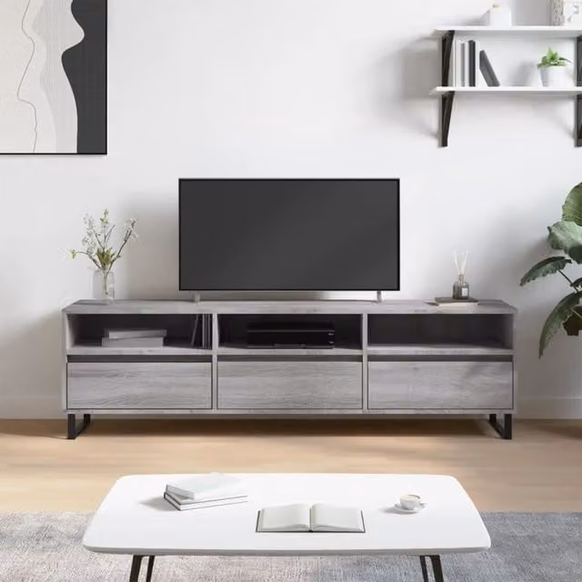 Berkfield Home Modern Grey Sonoma TV Cabinet, W: 150 cm, D: 30 cm, H: 44.5 cm