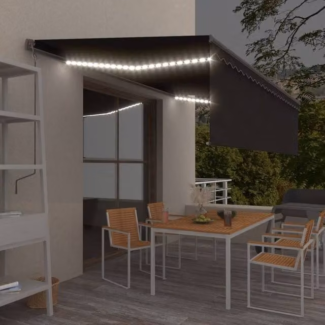 Berkfield Home Manual Retractable Awning with Blind and LED in Anthracite, W: 5 m, D: 3 m – 1