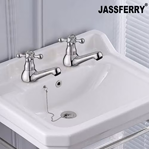 JASSFERRY Victorian Pair of Basin Pillar Taps, Polished Chrome, 1/2 inch Quarter Turn Crosshead – 2