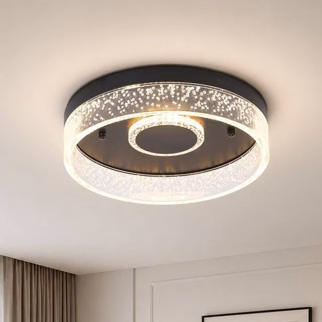 Garwarm 2-Light LED Round Flush Mount Ceiling Light in Black, Diameter: 30 cm – 1
