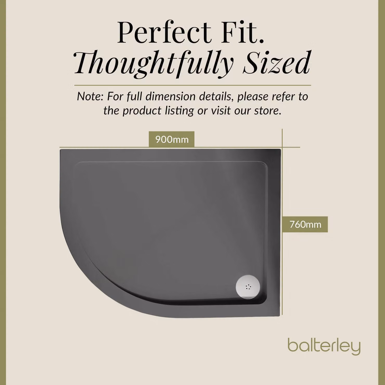 Balterley Premium Left Hand Offset Quadrant Corner Shower Tray in Grey, W/D: 90 x 76 cm, H: 4 cm – 5