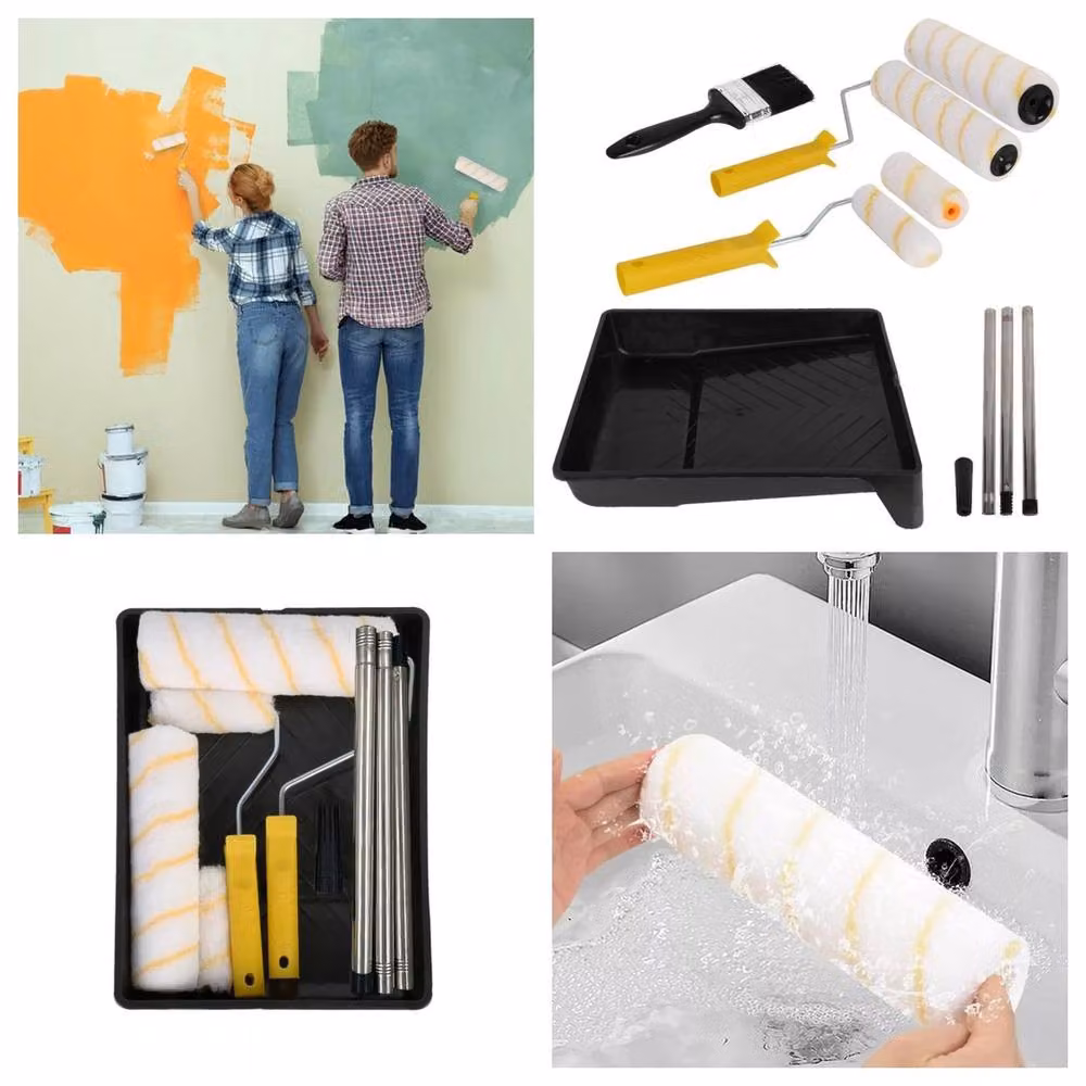 VOGREX Heavy Duty 9 inch Paint Roller Tray Set with Telescopic Extension Pole and Frame in Yellow – 2