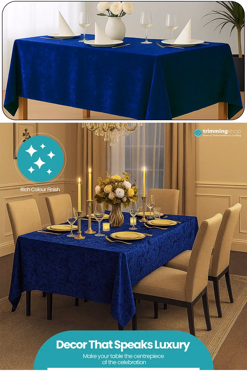 Neel Blue Diamond Velvet Rectangular Tablecloth in Royal Blue – 4